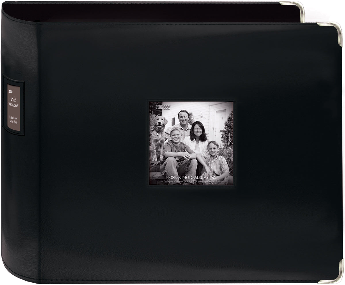 Pioneer 3-Ring Sewn Leatherette Album 12"X12" - Black