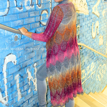 Knitting Pattern Long Cardigan ELEGANCE | Lace & Drop Stitch PDF