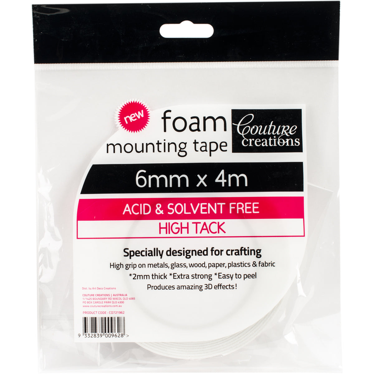 Artdeco Creations Couture Creations Foam Mounting Tape 6mmX4m - High Tack