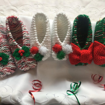 DK knitting pattern Christmas eve box slippers or slipper socks using 2 strands of DK yarn knitted together age 8yrs - Adult