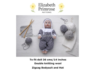 Zigzag Dolls Bodysuit and Hat Knitting Pattern P31 | Elizabeth Primrose Patterns