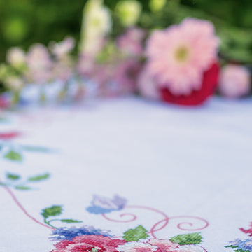Vervaco Flowers & Butterflies Tablecloth Cross Stitch Kit - 80cm x 80cm