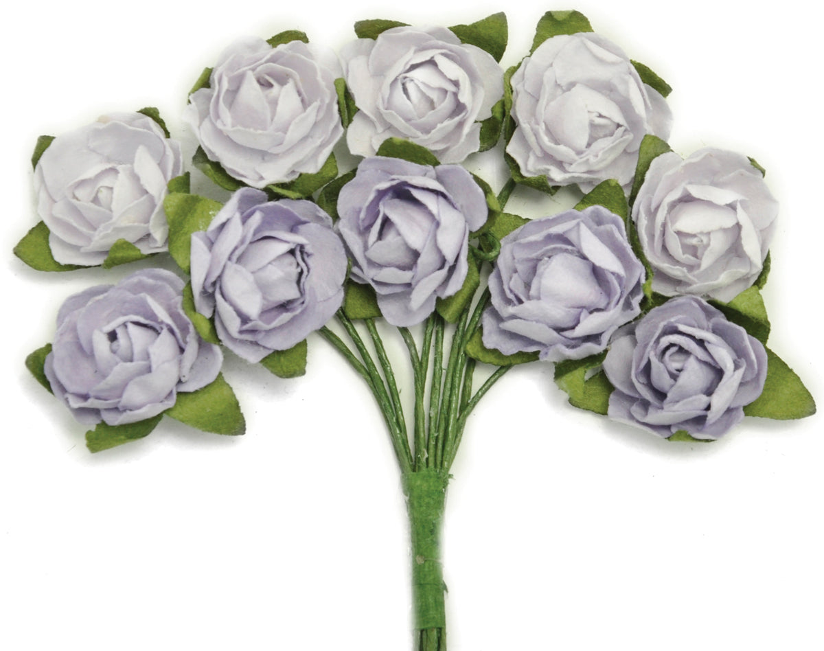Kaisercraft Mini Paper Blooms Flowers W/Wire Stem 10/Pkg - Misty, .5"