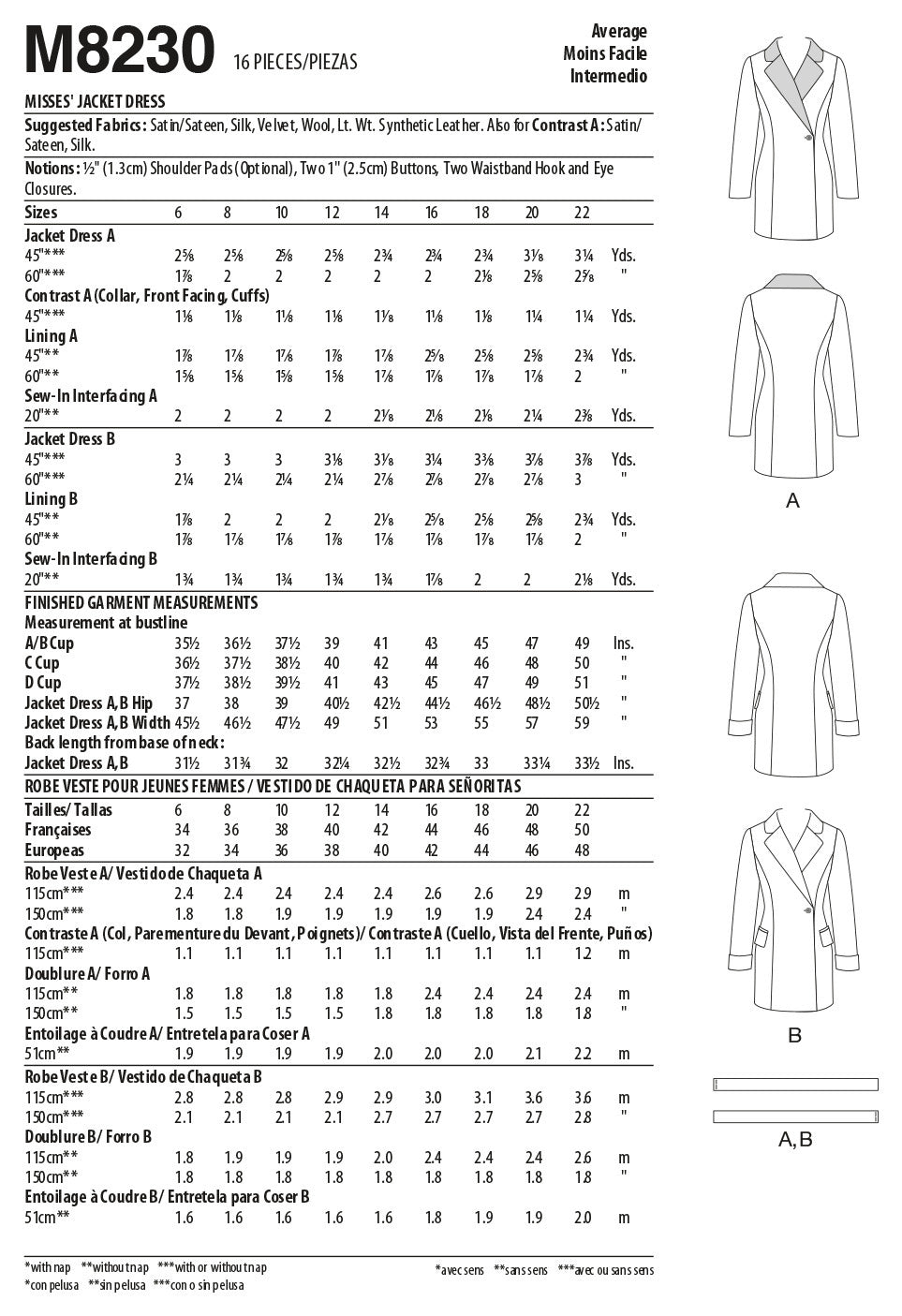 McCall's Misses' Jacket Dress M8230 - Sewing Pattern