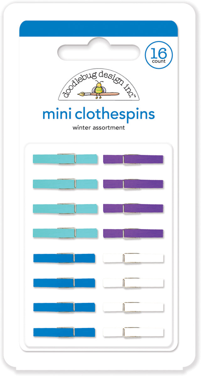 Doodlebug Frosty Friends Mini Clothespins 1"X.125" 16/Pkg - Winter