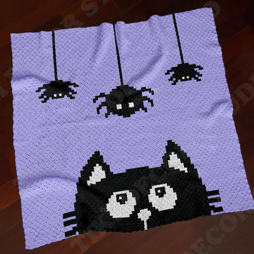 Happy Halloween Black Cat Lilac Blanket Spooky Throw C2C CROCHET PATTERN