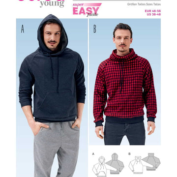Burda Men's Pullover Hoodie Sewing Pattern B6718 - Paper Pattern, Size 36-46
