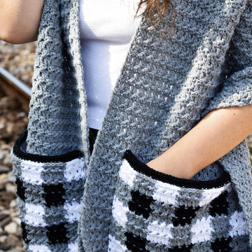 "Checkmate" pocket scarf with hood