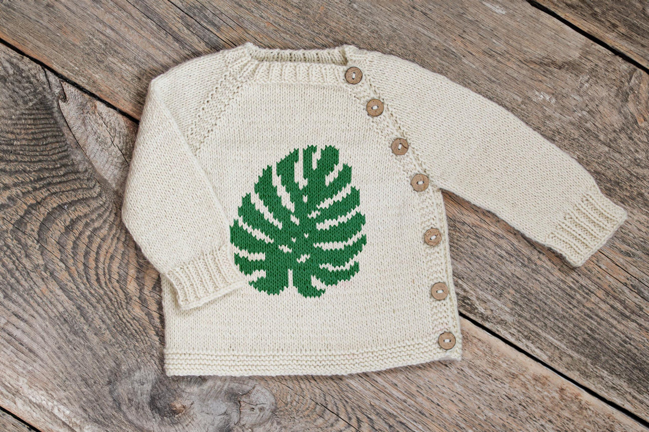 Tropical Leaf Knit kids pullover Knitting Pattern