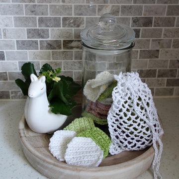Hexagonal Face Scrubbies and String Mesh Bag Set