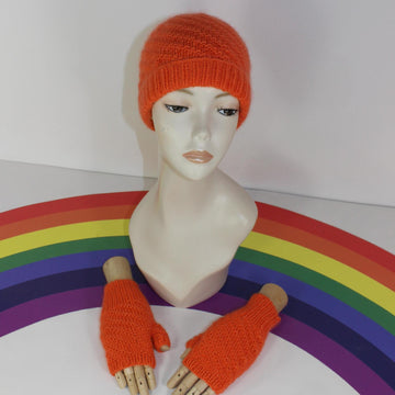 Adult Teen Aran Swirl Beanie Hat and Gloves