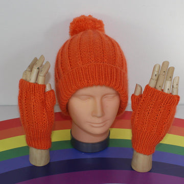 Toddler & Child Aran Fishermans Rib Bobble Beanie & Gloves CIRCULAR