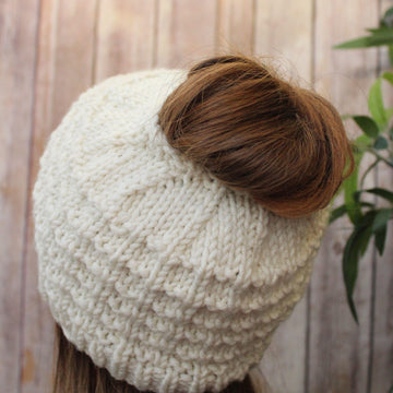 Kitting pattern messy bun hat, ponytail hat, running hat,  #498