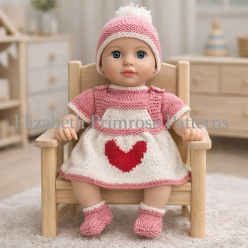 Heart Dungarees & Pinafore Set Knitting Pattern P133 | Dolls Clothes | Elizabeth Primrose Patterns