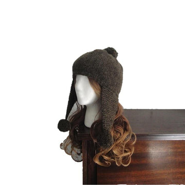 Earflap Hat with Pom Poms