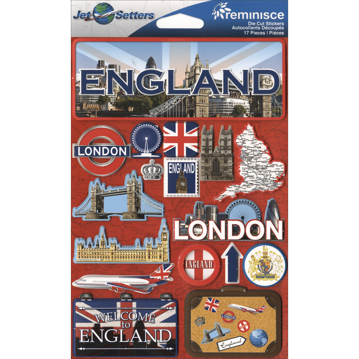 Reminisce Jet Setters Country Dimensional Stickers 4.5"X7.5" - England