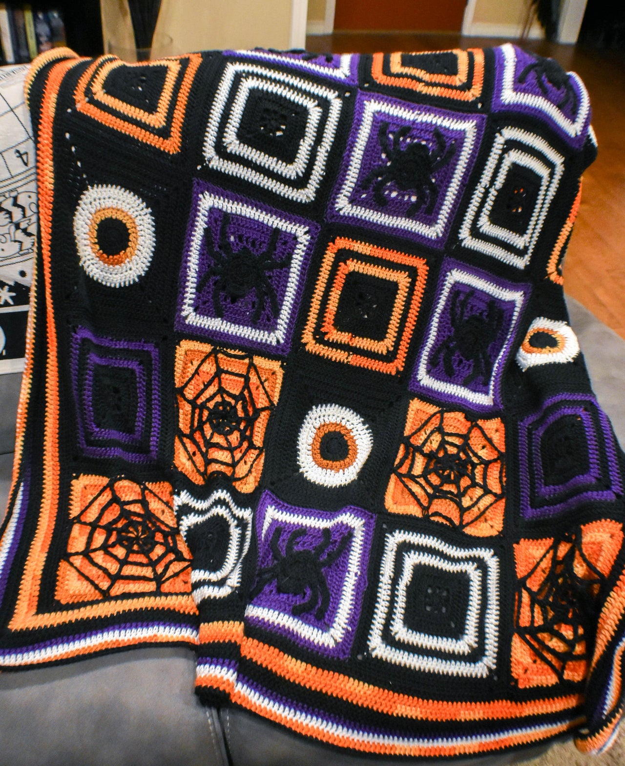 Halloween Granny Square Crochet Afghan Pattern – Spooky Cute, Video Tutorials (Pattern Only)