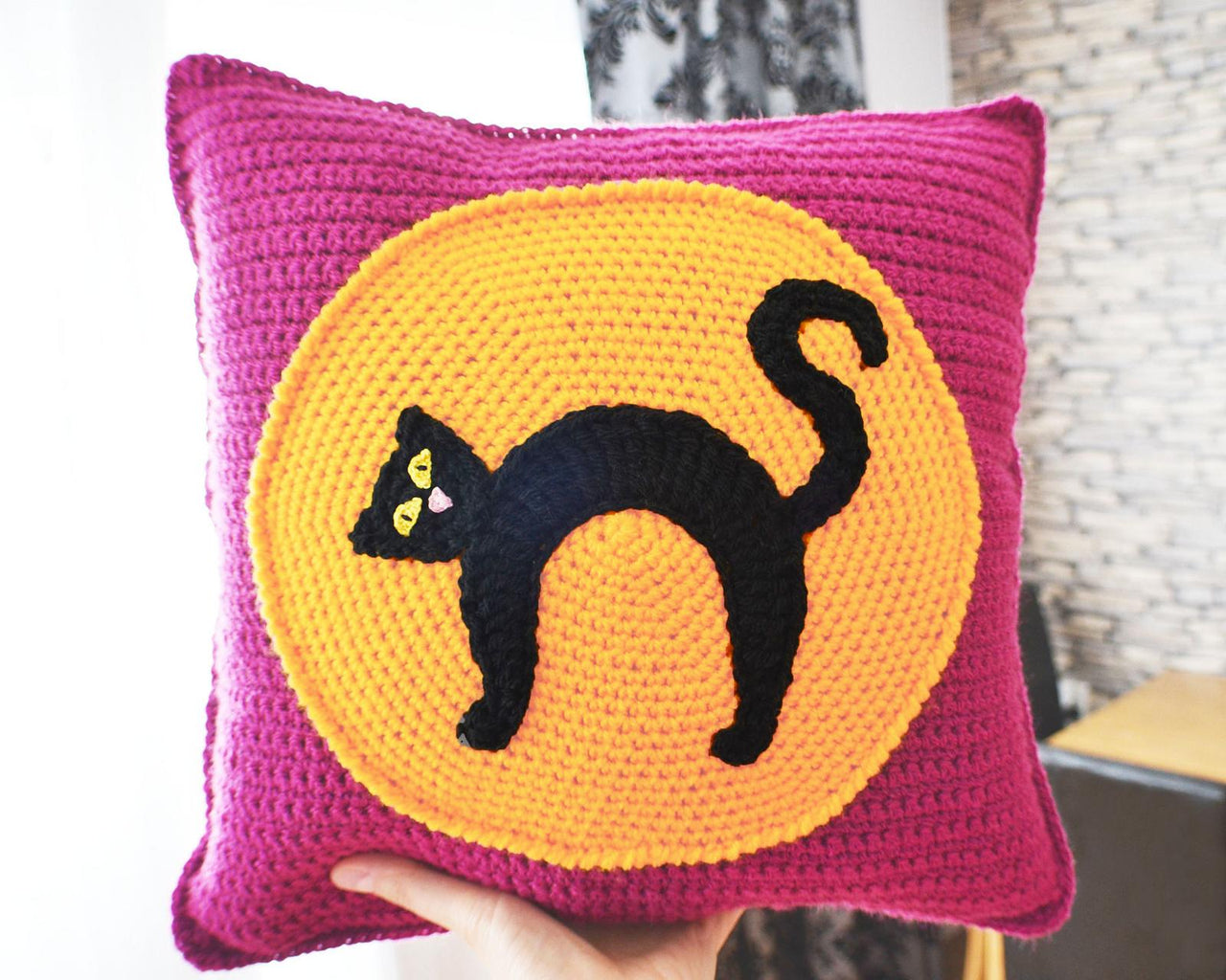 Sofa Cushion. Scaredy Cat Throw Pillow. Armchair Square Cushion. Halloween Decor