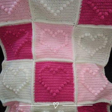Crochet bobble heart baby blanket