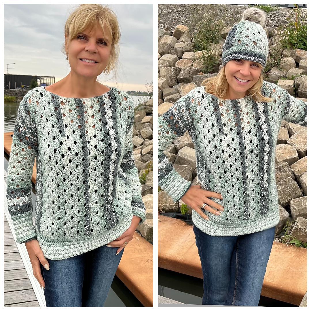 Sage Symphony Sweater (plus matching hat)