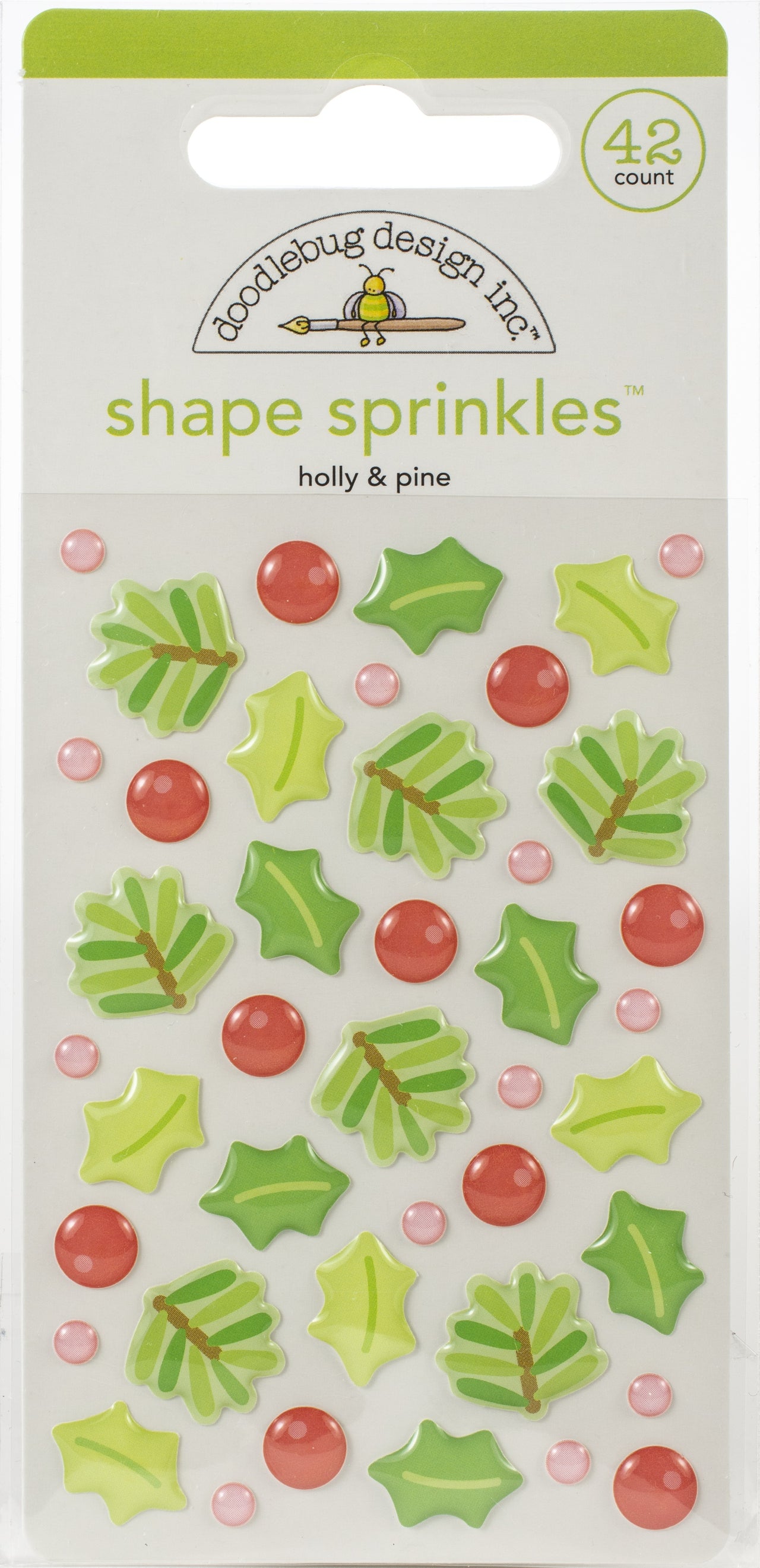Doodlebug Sprinkles Adhesive Enamel Shapes - Holly & Pine, Christmas Magic