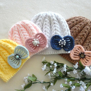 Knitting PATTERN Baby Beanie with Crochet Bow