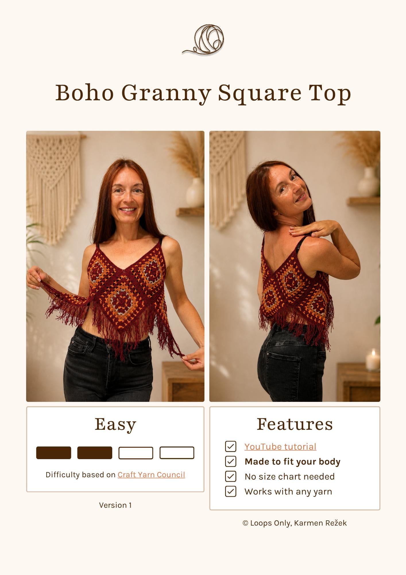 Boho Granny Square Top