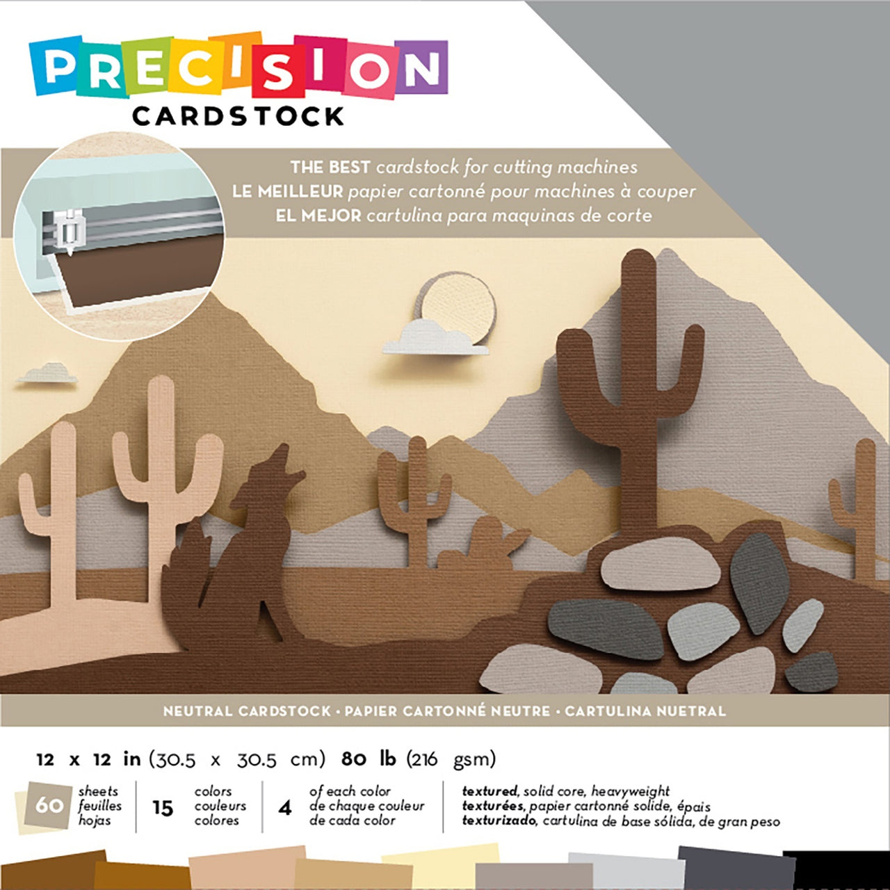 American Crafts Precision Cardstock Pack 80lb 12"X12" 60/Pkg - Neutral/Textured