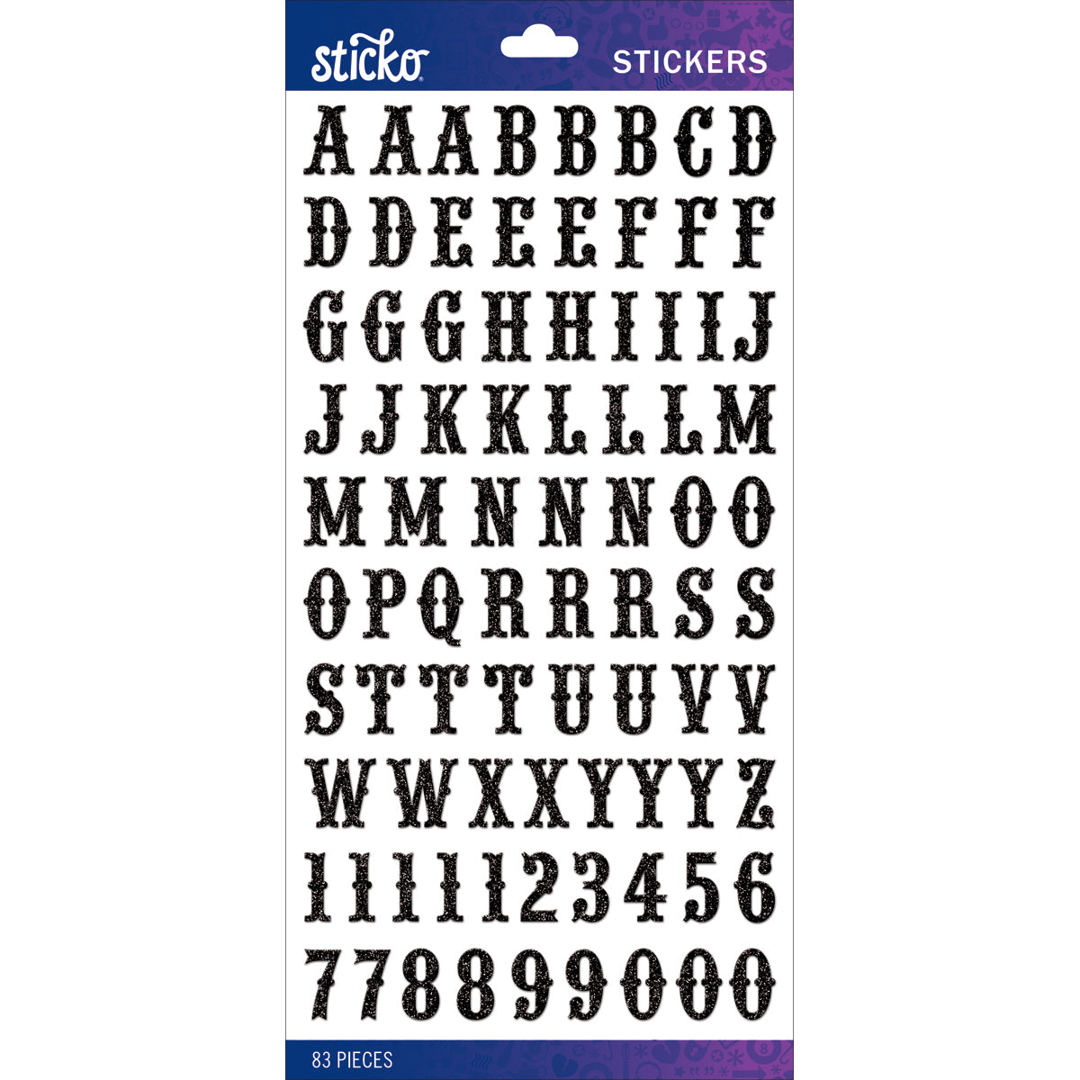 Sticko Alphabet Stickers - Black Glitter Carnival Small