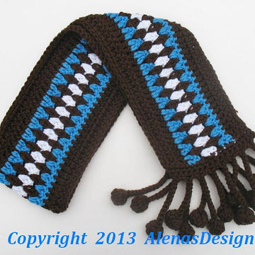 Fringe Bobble Brown & Blue Scarf
