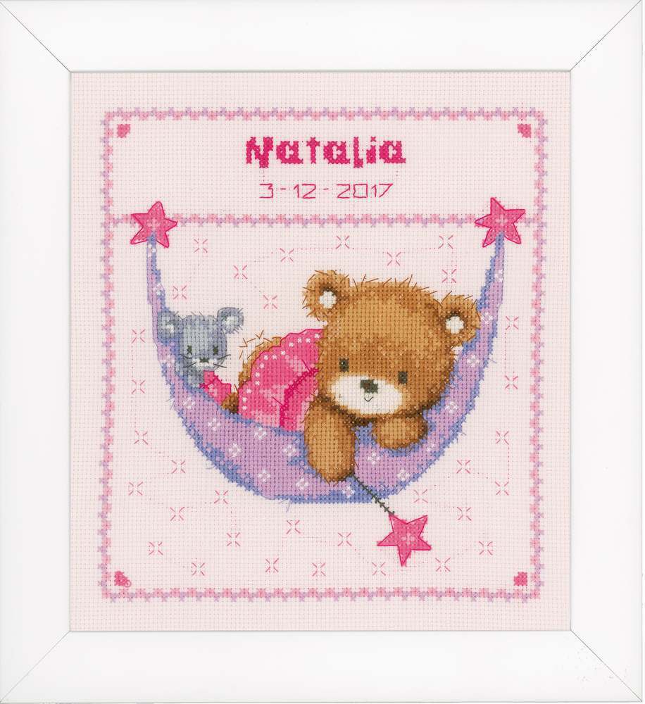 Vervaco Little Bear in a Hammock Pink Cross Stitch Kit - 21cm x 24cm