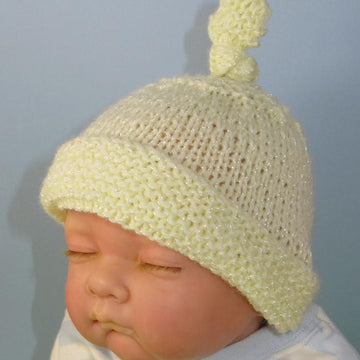 Baby Garter Stitch Cuff Topknot Beanie Hat