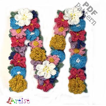 Floral letter M crochet applique pattern