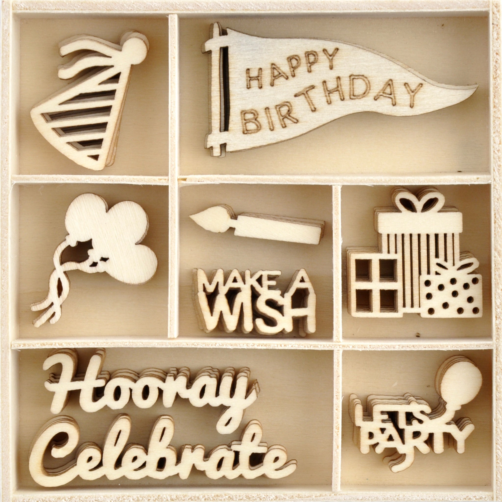 Kaisercraft Wood Mini Themed Embellishments - Oh Happy Day!