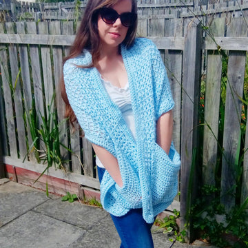 Crochet Blue Pocket Shawl Pattern