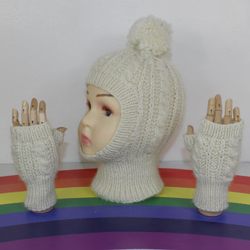 Toddler & Child Aran Cable Balaclava & Fingerless Gloves