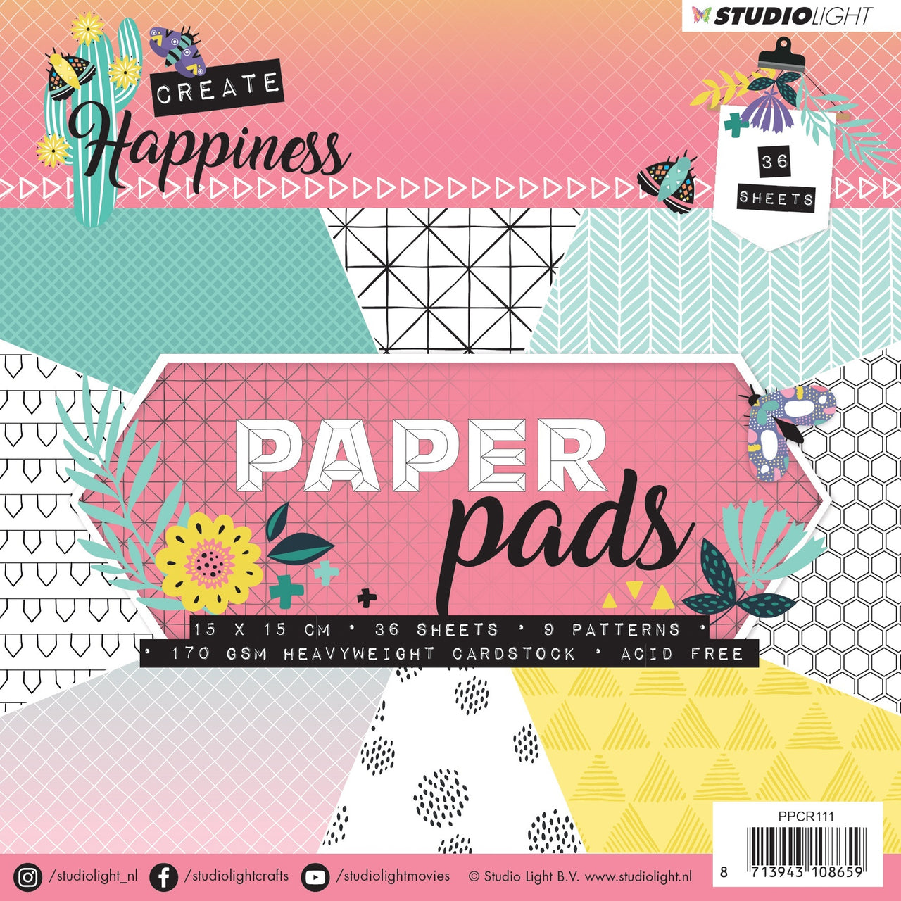 Studio Light Paper Pad 6"X6" Pack of 36 - Create Happiness, 9 Designs/4 Each