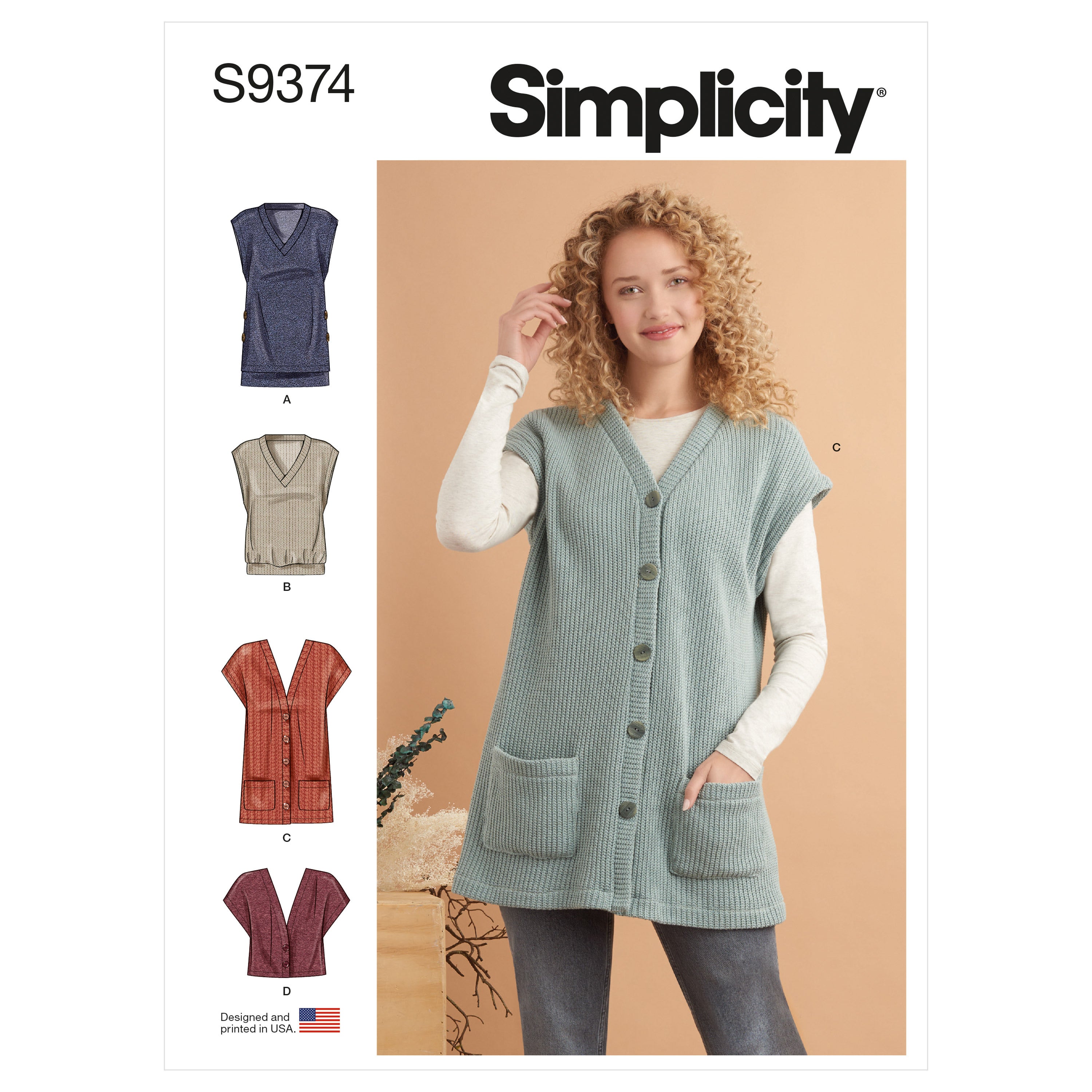 Simplicity Misses' Knit Vests S9374 - Sewing Pattern