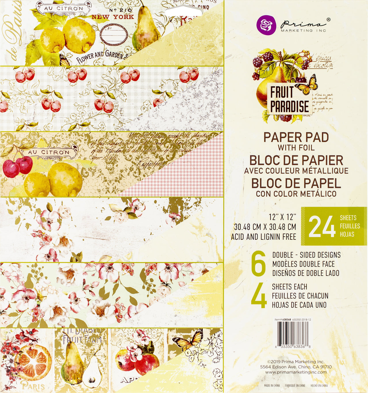 Prima Marketing Double-Sided Paper Pad 12"X12" 24/Pkg - Fruit Paradise, 6 Foiled Designs/4 Each