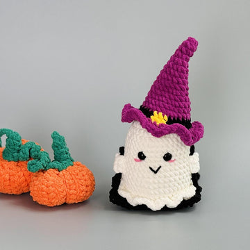 Ghost Witch Hats Sit on Swing Pumpkins crochet