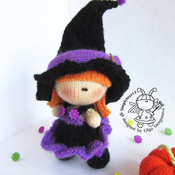 Young Witch doll and Pumpkin knitted flat