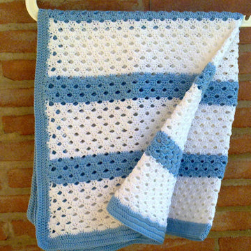 Baby Blanket White and Blue Rows