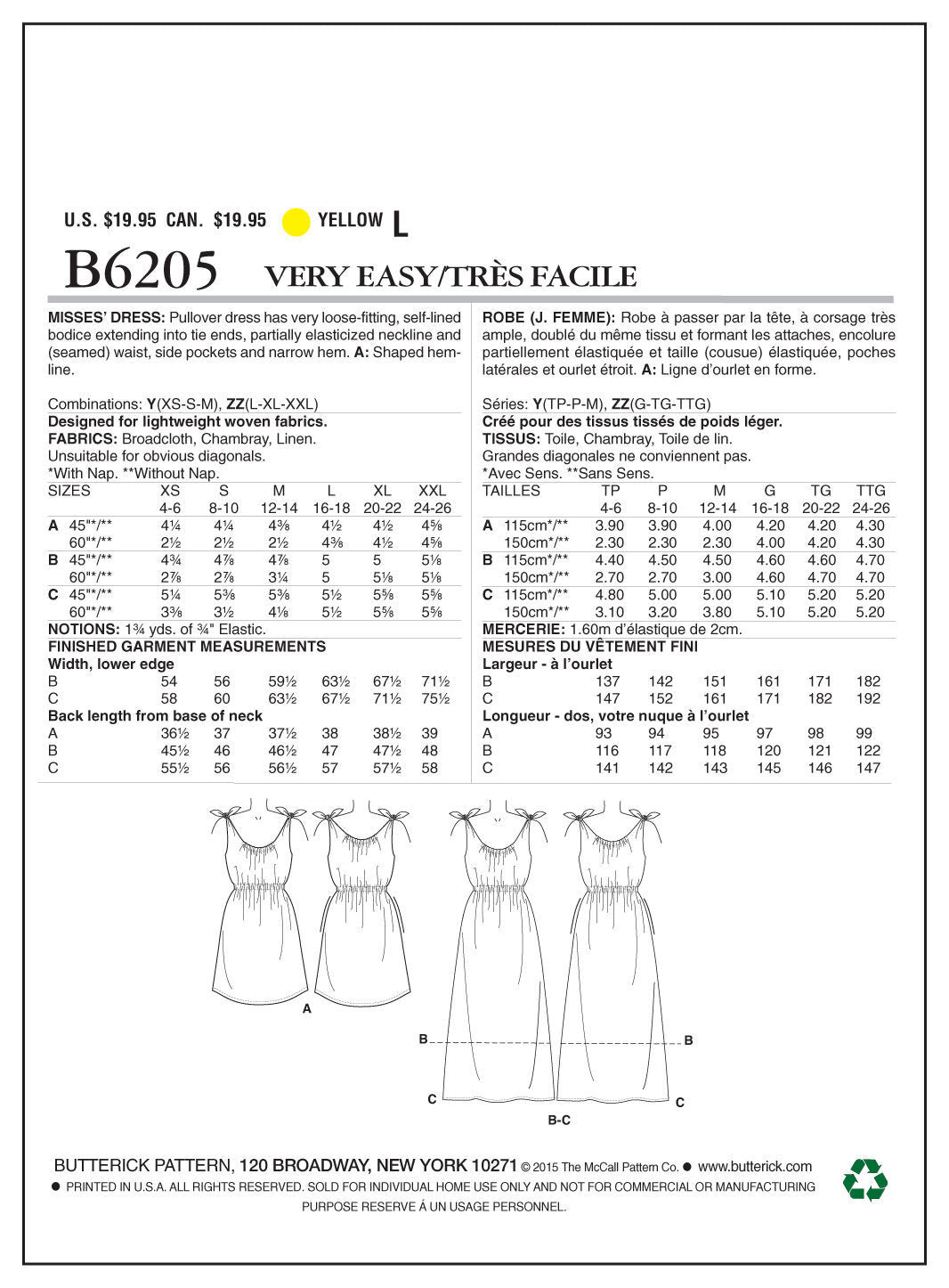 Butterick Misses' Dress B6205 - Sewing Pattern
