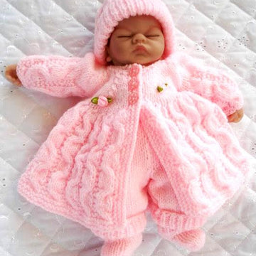 Dolls clothes knitting pattern Cable Matinee Coat, leggings, Hat and Boots