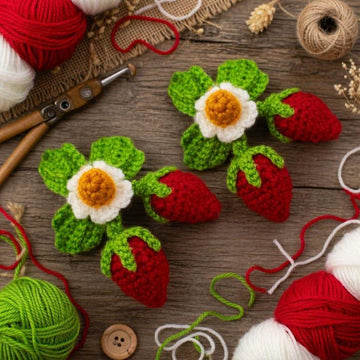Crochet Strawberry Hair Clip Pattern | PDF Photo & Video Tutorial | Easy Hair Accessory