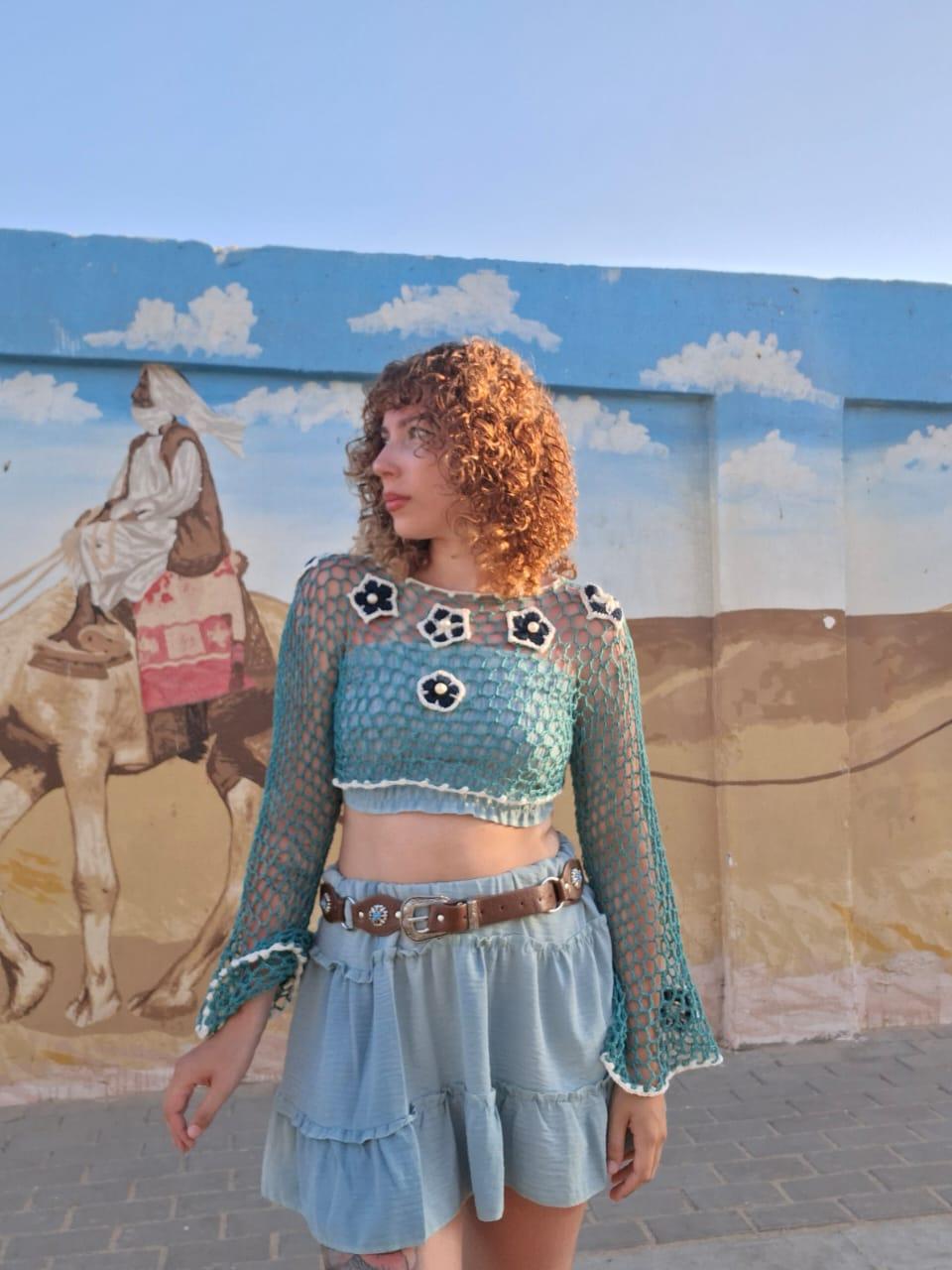 Sea crochet mesh top