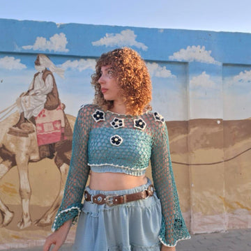 Sea crochet mesh top