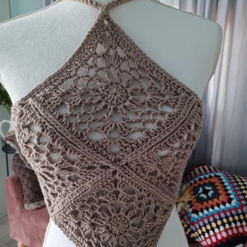 STONE BEIGE CROCHET HALTER TOP