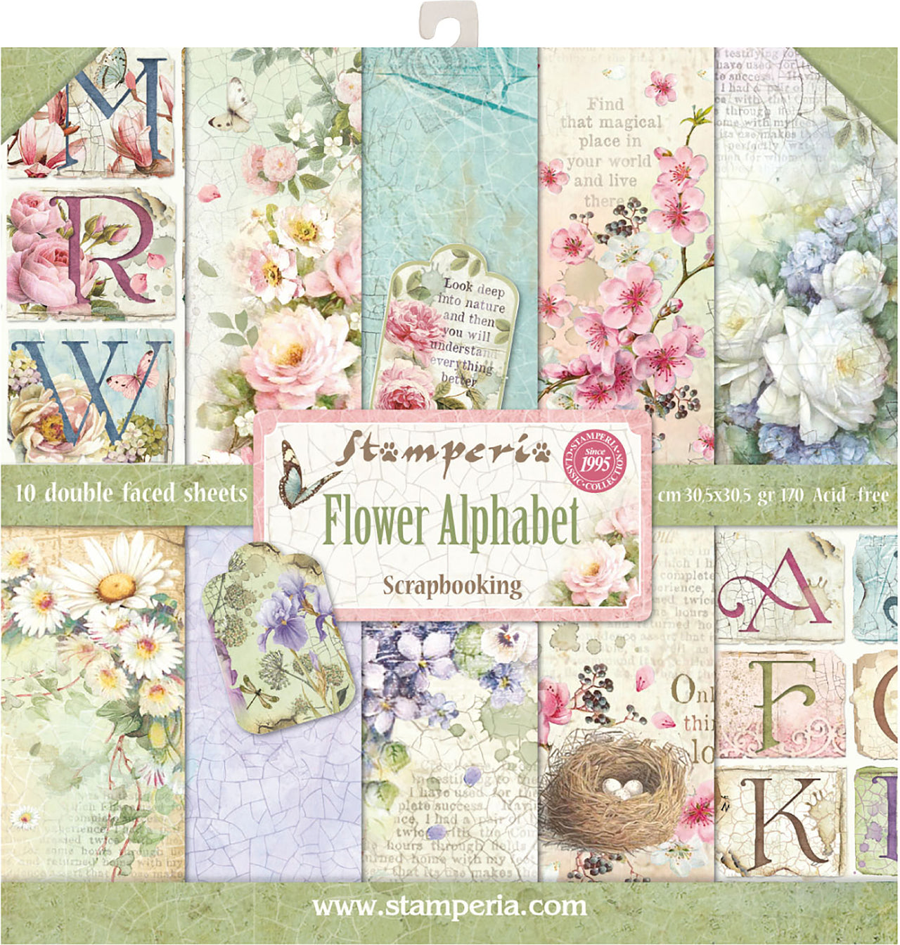 Stamperia Intl Stamperia Double-Sided Paper Pad 12"X12" 10/Pkg - Flower Alphabet, 10 Designs/1 Each