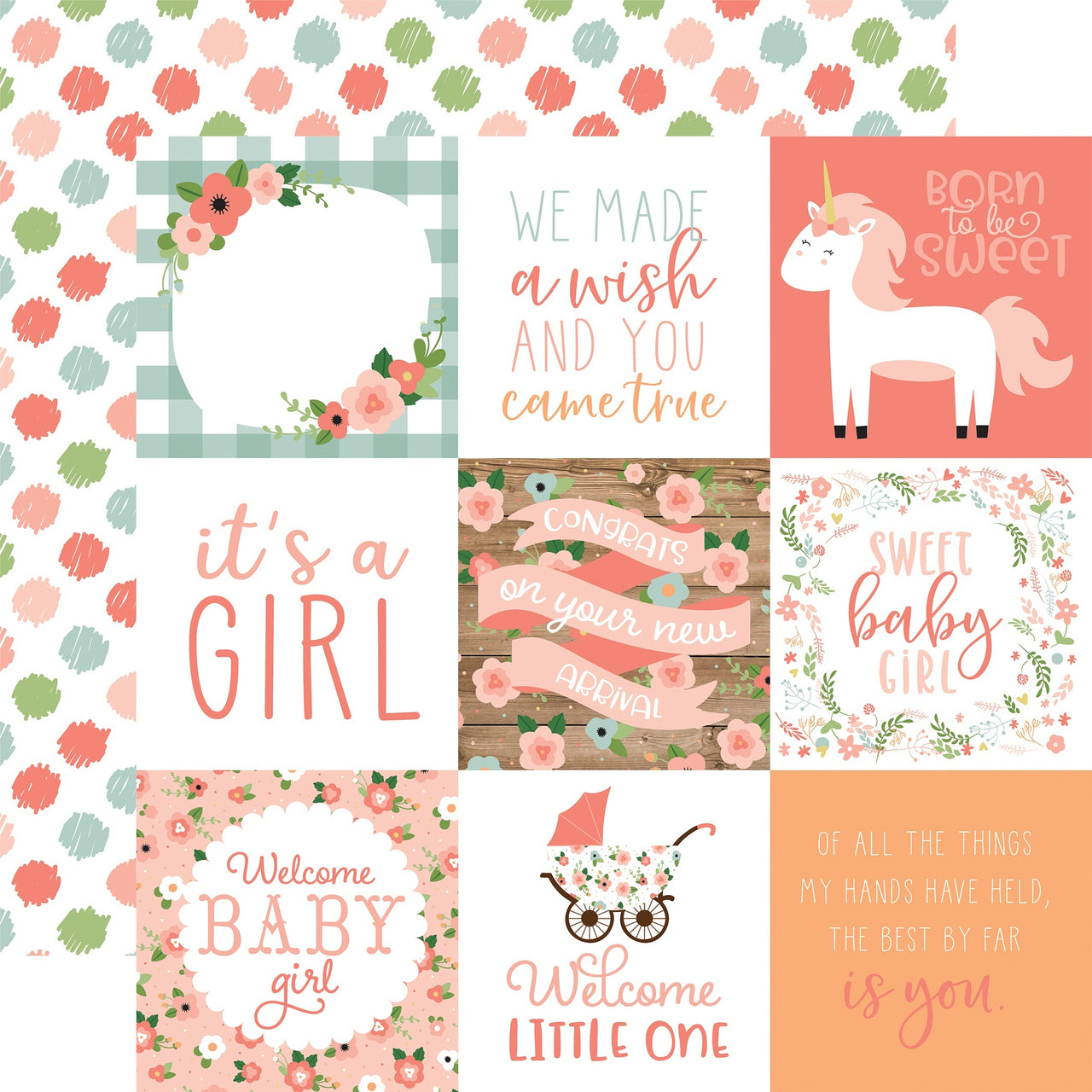 Echo Park Paper Baby Girl Double-Sided Cardstock 12"X12" 25/Pkg - 4"X4" Journaling Cards